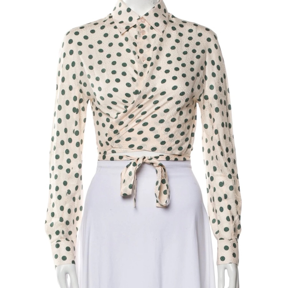Alaia Polka Dot Wrap Blouse in Cream and Green
